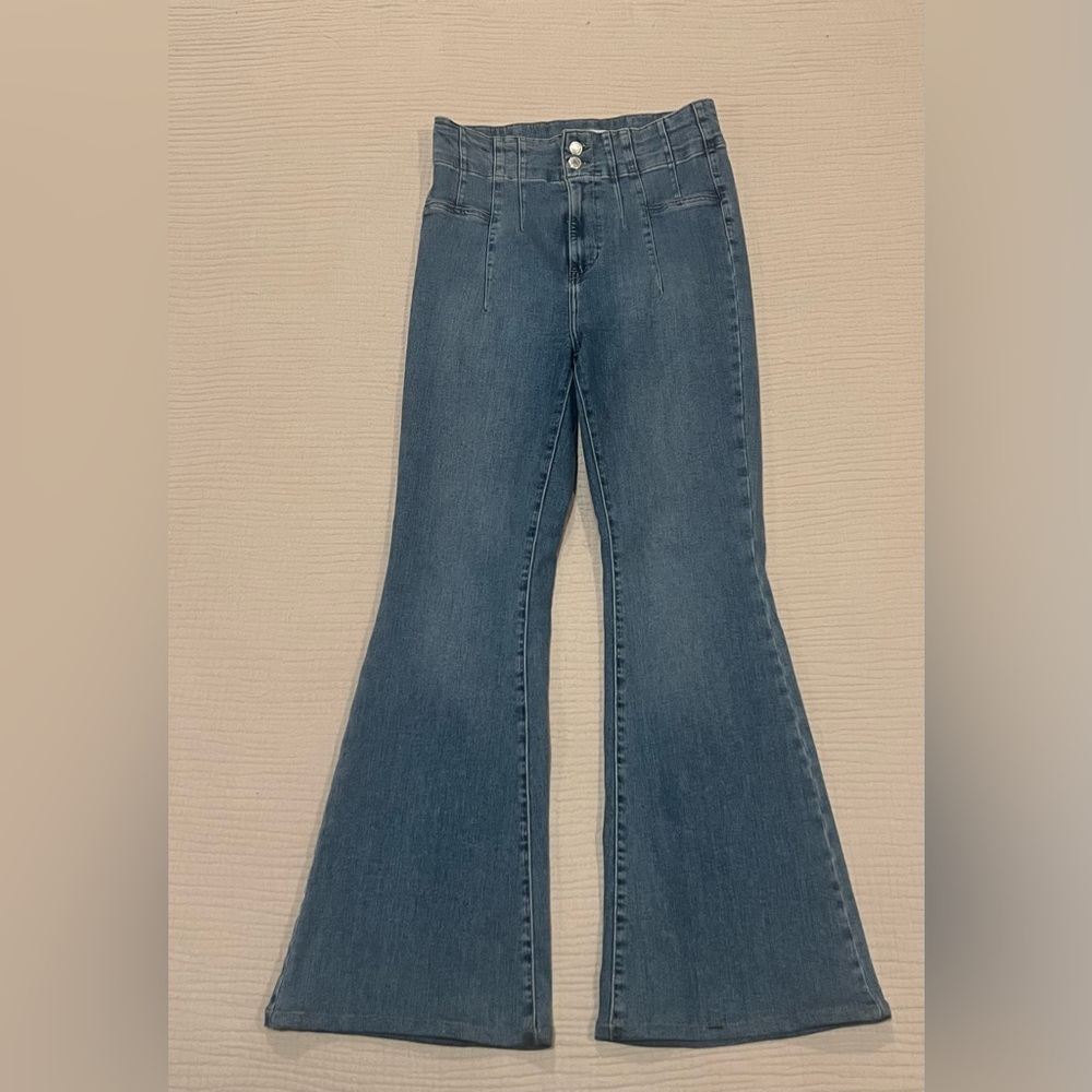 Free People We The Free Sunburst Blue Jayde Ultra High Rise Flare Leg Jeans 29 - Picture 6 of 16